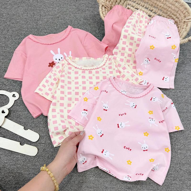 bộ quần áo ngắn tay vải thun cotton cho bé gái 5