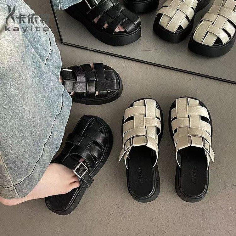 Giày JINxCHOY, Phong Cách Hàn Quốc, Mũi Tròn, Đế Xốp, Thời Trang, Gót Trung Bình Phẳng, Dép Lười Nửa, SS24, Chất Liệu PU, Màu Trơn Thiết Kế Đơn Giản, Thích Hợp Cho Trang Phục Thường Ngày Của Phụ Nữ, Giày Mueller Lười Biếng