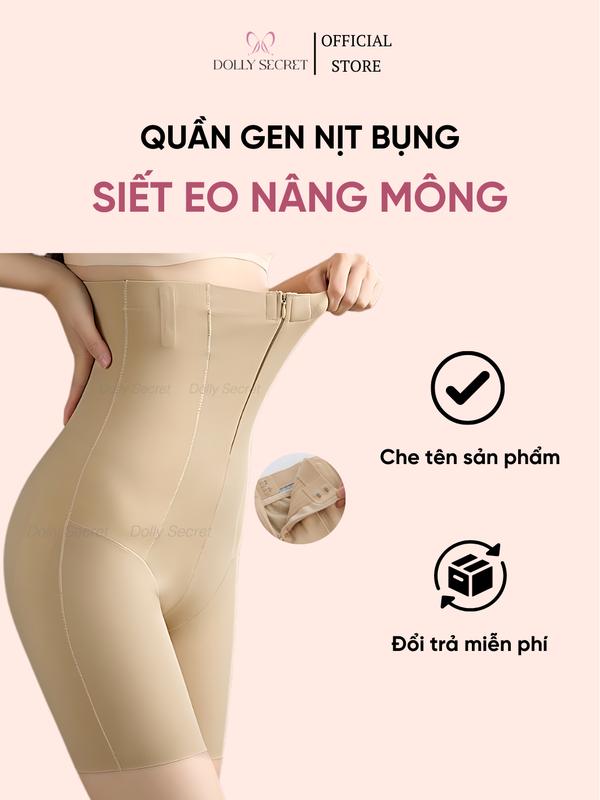 Quần Gen Bụng Siết Eo Nâng V3 DOLLY SECRET Dáng Đùi Chất Su Lạnh Có Khóa Kéo Và Mắc Cài Q10 Nữ