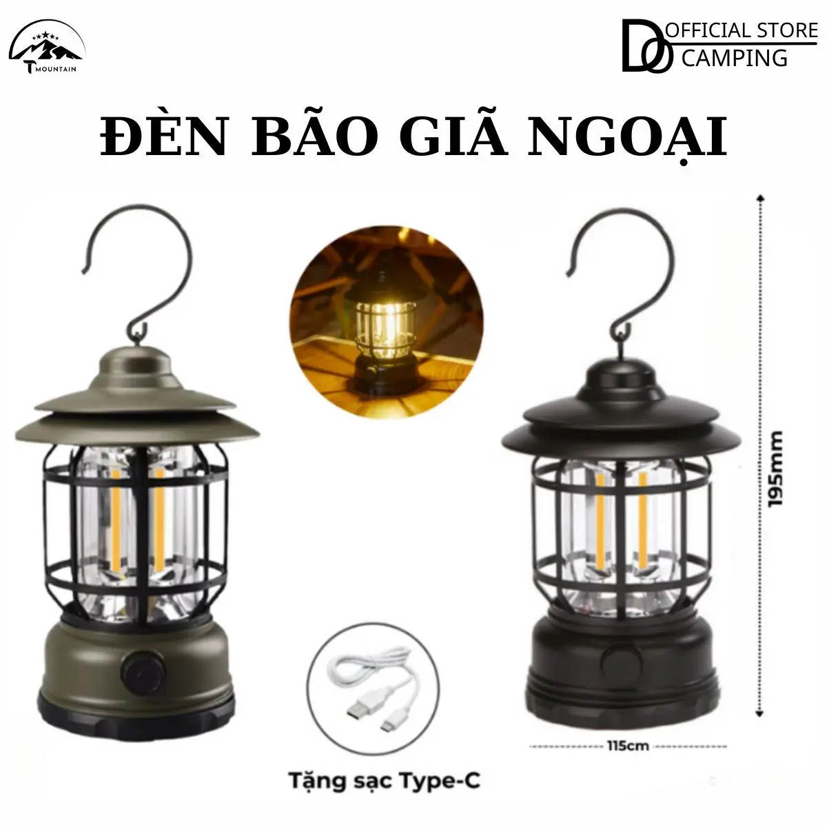 Đèn Bão , Đèn Cắm Trại , Du lịch, Đèn Mang Sông ,Trang Trí Trong Phòng, Dùng Pin Sạc USB Tích Điện 18650mAh Thương Hiệu Tmountain, Ánh Sáng Vàng Không Gây Chói Mắt - DCP10