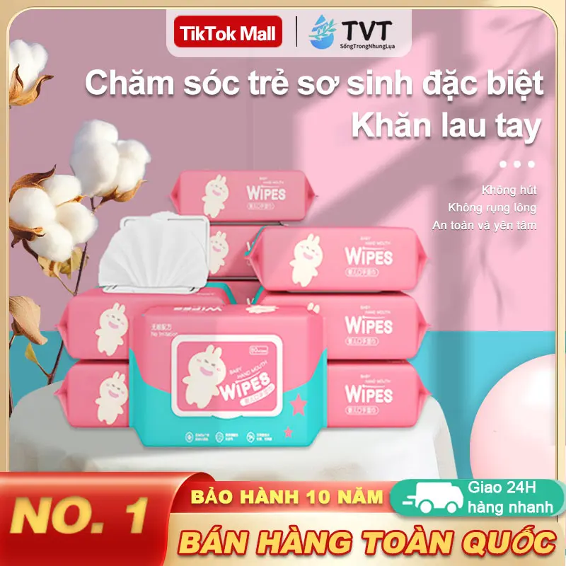 Khăn ướt cao cấp TVT  3 bịch mềm mại không cồn không parabens an toàn cho bé