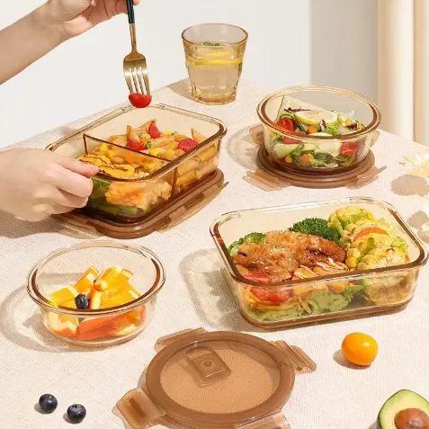 Hộp Thủy Tinh Hổ Phách Nhiều Size, 1-2 Ngăn – Chống Tràn, Chịu Nhiệt, Quay Lò Vi Sóng, Sang Trọng 6