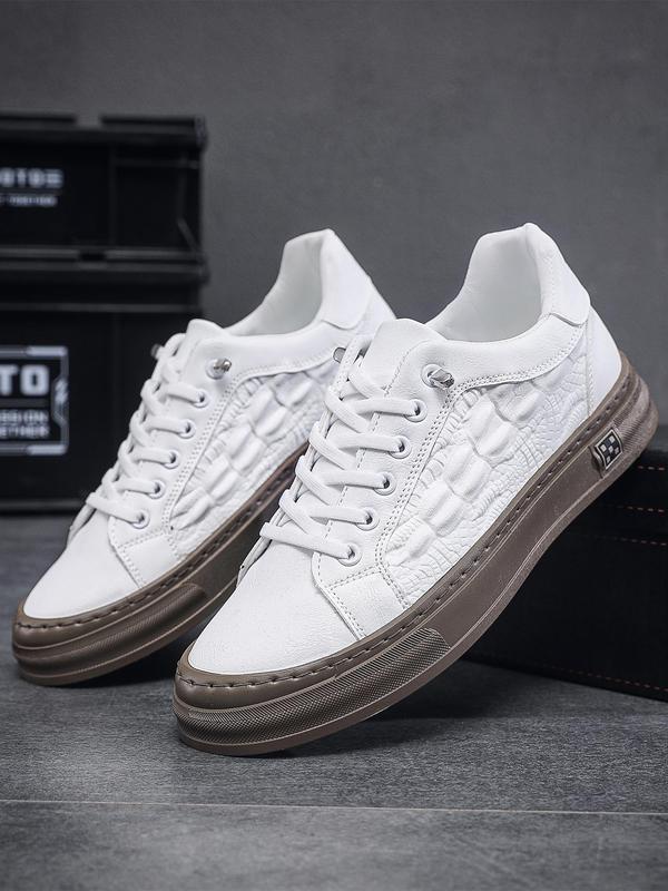 Men's Trendy And Personalized Crocodile Pattern Embossed Low-top Lace-up Skates, Fashionable And Versatile PU Leather Thick-soled Sports Shoes 3