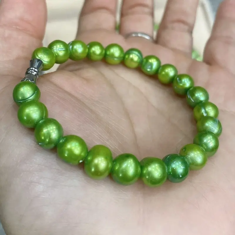 Vòng tay trai nuôi nước ngọt 8ly màu Trắng, Cam, Hồng, Xanh lá, Xanh lông công 5