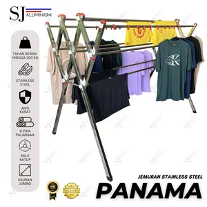 PANAMA - Jemuran Baju & Pakaian / Rak Handuk Lipat Stainless Steel Jumbo - Palang 9 180 CM / 1,8 Meter