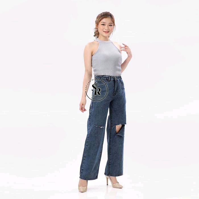 SHANA HIGHWAIST KULOT JEANS SOBEK Santai Celana Panjang Nyaman Wanita 3