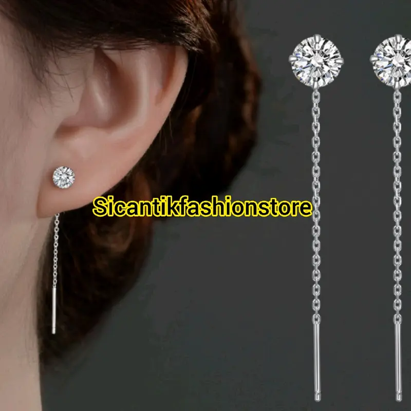 COD Anting Titanium Wanita Mata Satu Juntai Silver Dan Gold Trending Asli Titanium Anti Karat Tidak Luntur Fashion Wanita Style Wanita Korean Perempuan Anggun Earrings 2