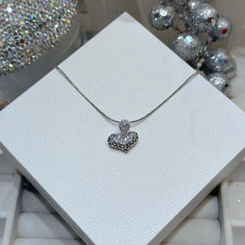 Trang Sức Dây Chuyền Bạc Ý 925 Mì Chạm K.C Phối Mặt Trái Tim U Viền Chạm Máy Xi Kim (P191)