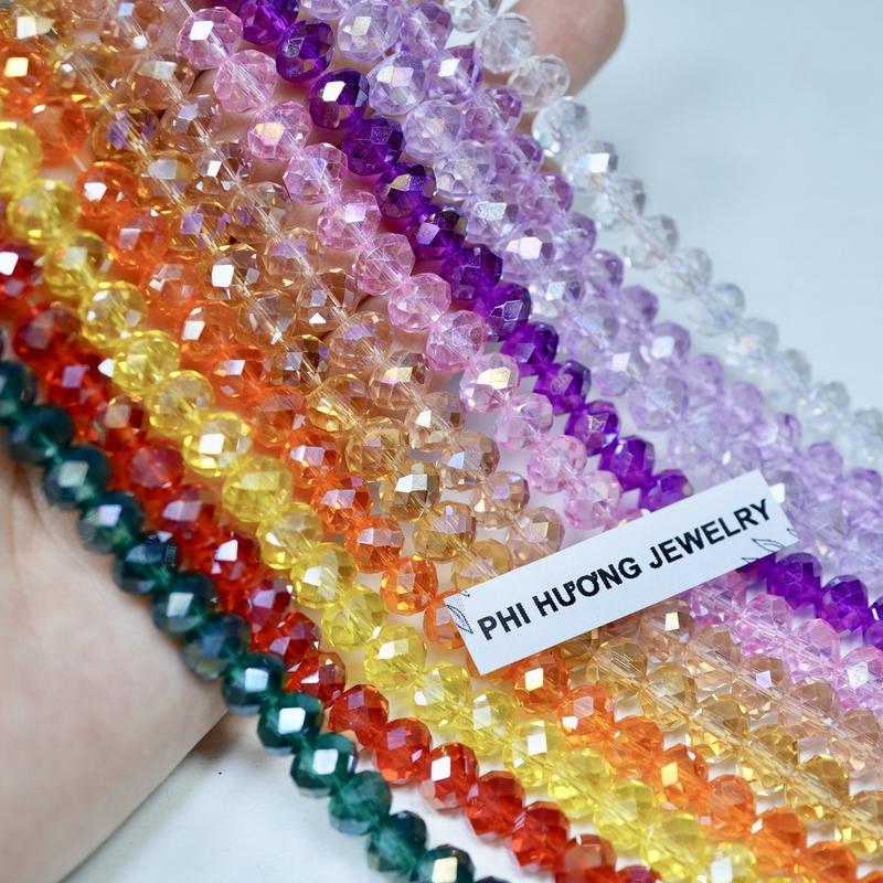 1 dây (~ 60 viên) hạt pha lê bánh cam 8mm nhân tạo nhiều màu xỏ vòng tay, làm đồ handmade