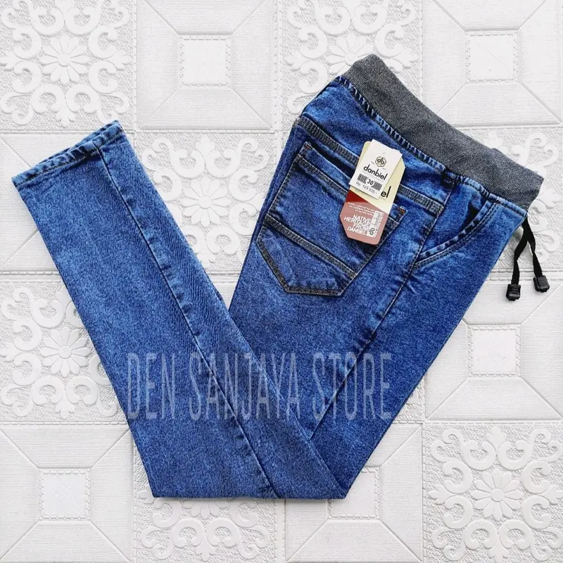 celana jeans panjang pria pinggang karet size 28-44 Slim Fit  Denim  Melar  Nyaman 2