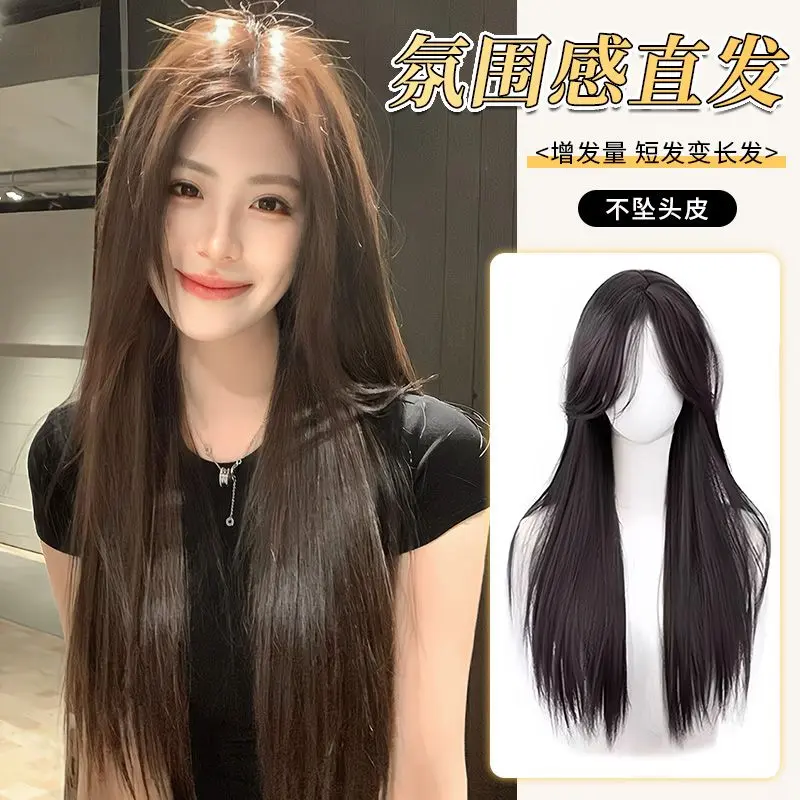 Tóc Giả Trùm Đầu, Tóc Dài Nữ, Mô Phỏng Tự Nhiên, Tóc Thẳng Màu Đen Dài Trung Bình Mới, Tóc Giả Hàng Ngày, Bao Gồm Lớp Phủ