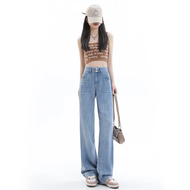 Q1333-95cm- Kisuhi Quần jean  Suông Tencel Mềm Mại Thoáng Mát Nữ Women Pants Ong 5