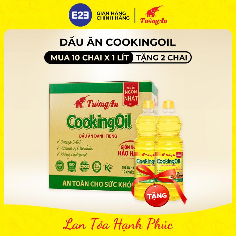 Tường An CookingOil Dầu Ăn Tuyệt Đỉnh Chiên Rán 1L x 10 chai TẶNG 2 chai  - Dùng Cho Cả Gia Đình | E2E Thực Phẩm Đồ Uống | Kido Group