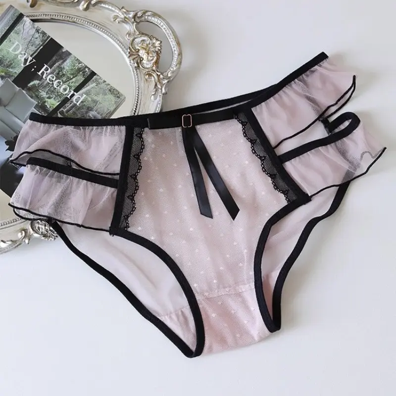 Lace Underwear Women's Mid Waist Sexy Mesh Breathable Hip Lifting Quick Drying Triangle Pants