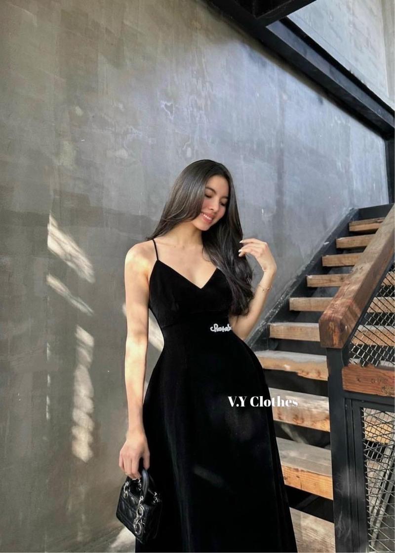 Product Introduction of Váy đi tiệc chất liệu nhung 2 màu đỏ đen Nữ Women Dress 3