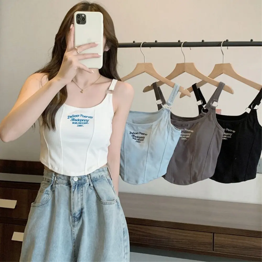 Fashionable Camisole With Bra Pad Simple Padded Crop Top Soft Comfortable Women's Tops Girls Cool Streetwear Short Vest Top Ladies Clothing Tank Tops