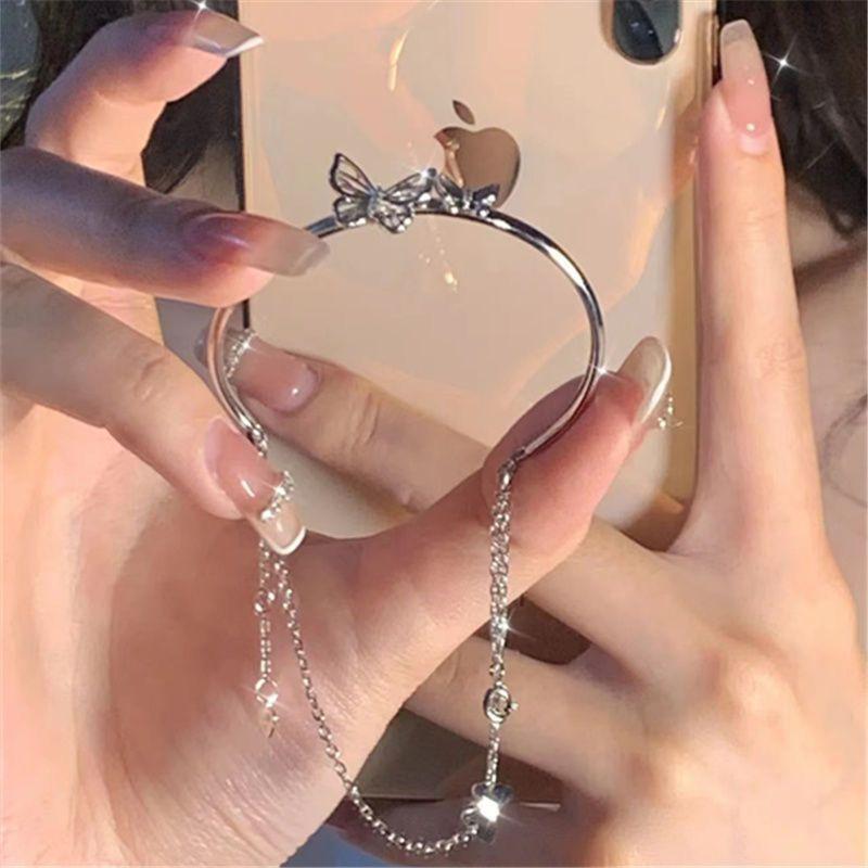 Ins Style Fairy Temperament Butterfly Bracelet for Women New Niche Design Half Bangle Half Chain Tassel Bestie 0