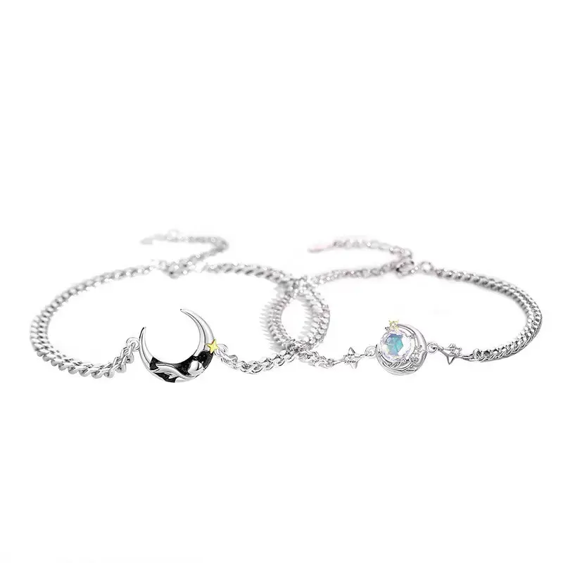 Gelang Pasangan Bintang Bulan Pangeran Kecil dan Bunga Mawar untuk Pria dan Wanita Gelang Mewah Ringan dengan Nuansa Tinggi Hadiah Kenang-Kenangan Bracelets