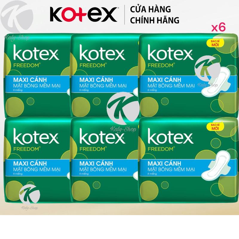 Combo 6 Gói Băng Vệ Sinh Kotex Freedom MAXI Dày Có Cánh 8 Miếng