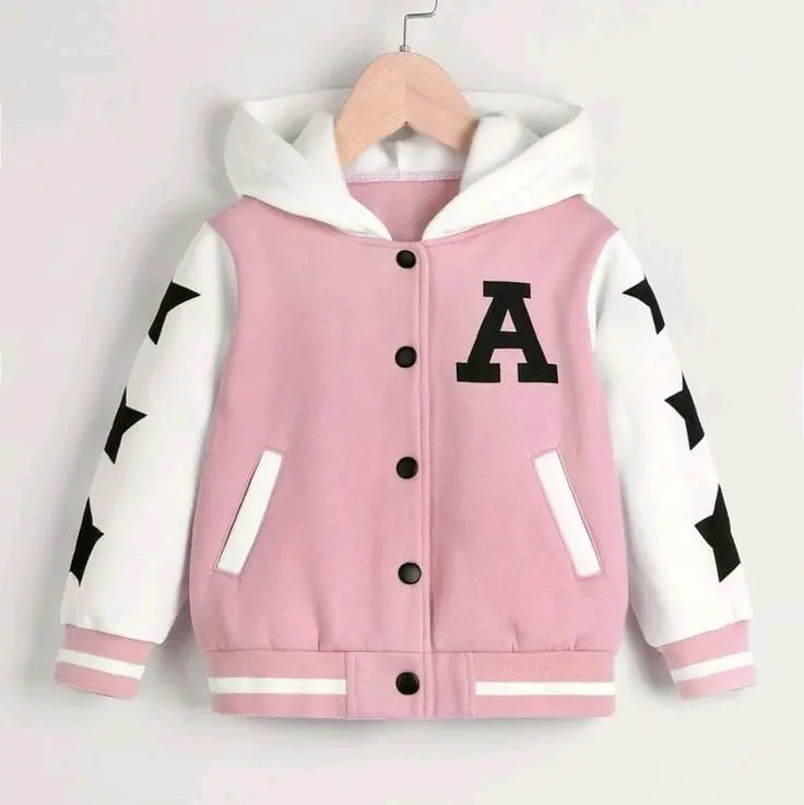 Jaket anak | Bomber Varsity Baseball Anak Perempuan BRIGHT COLOUR (1 TH -  12TH) Bayi Balita Katun Abu Biru Blue 2