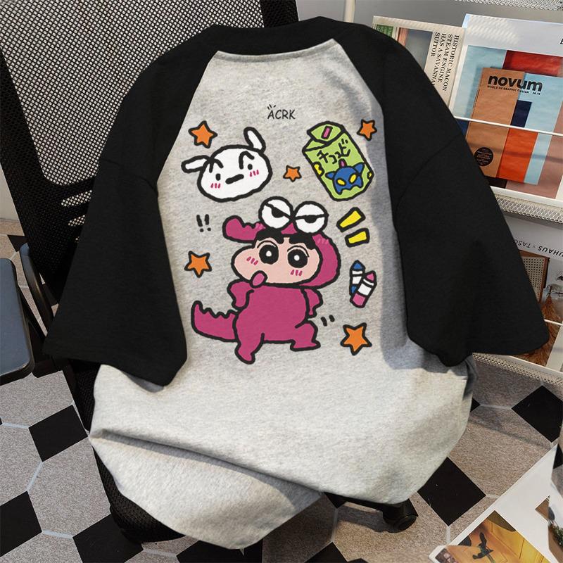 Product Introduction of 100% cotton sweet cute crayon small new, printed couple oversize top women 8