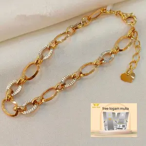 Perhiasan titanium asli gelang rantai wanita model baru anti luntur lapis emas 24k asli ori murah