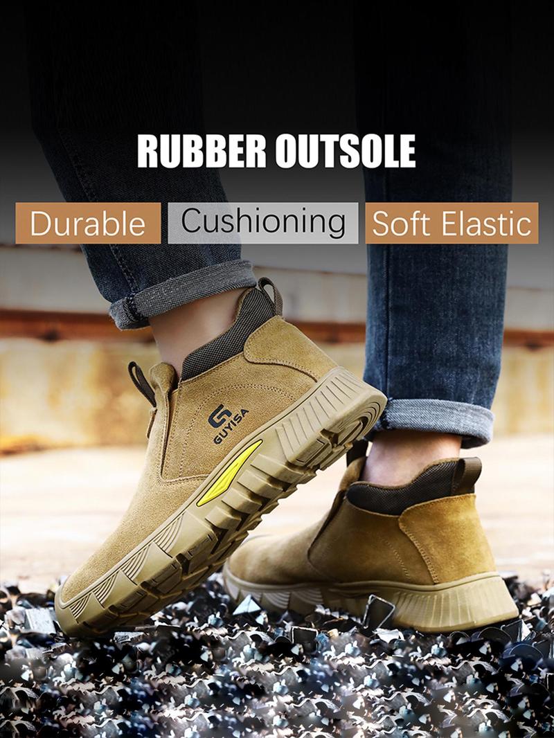 Product Introduction of Men's Letter Pattern Slip on Work Shoes, Casual Comfortable Breathable Anti-smash & Anti-puncture Shoes for Daily Wear, Fashionable Shoes for Men 5