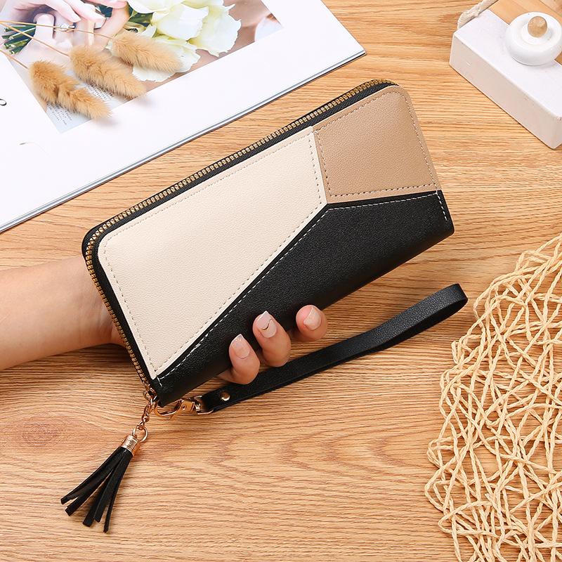 Ví Dài, Túi Xách Nữ, Thời Trang Mới Nhật Bản Và Hàn Quốc, Túi Khâu Vá Màu Tương Phản, Sức Chứa Lớn, Ví Có Khóa Kéo, Nữ 6
