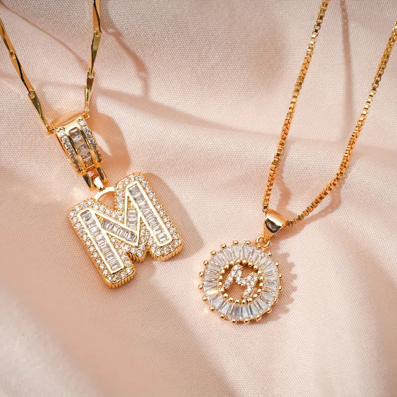 2-Pack Initial Letter Pendant Necklaces With Zirconia Stones For Women, 14K Golden Plated, Adjustable 17''-19'' Chain, Fashion Jewelry For Parties & Birthdays, With Gift Box