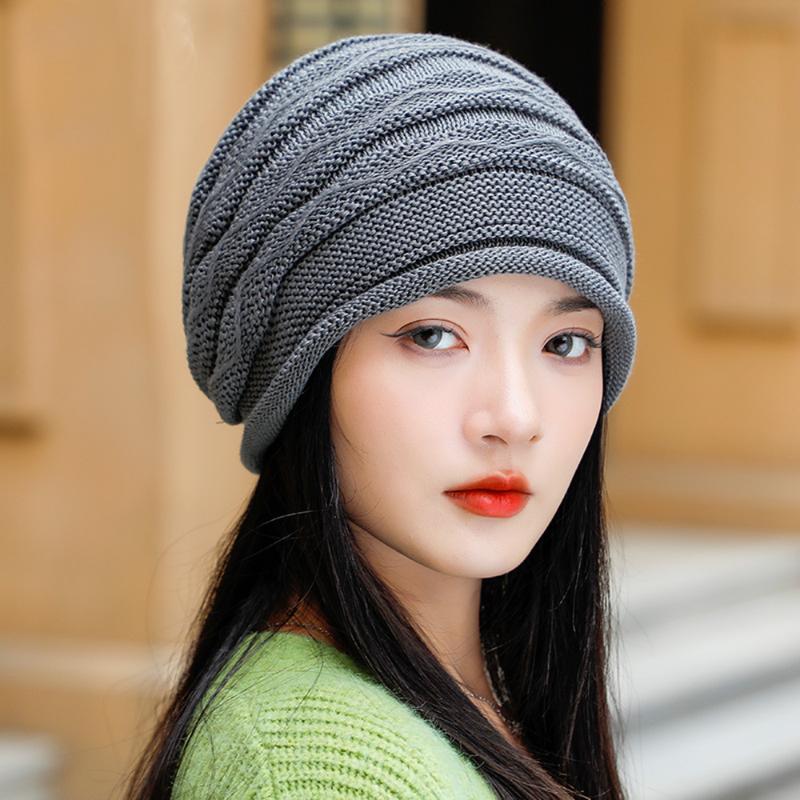 Product Introduction of Casual Solid Color Knitted Hat Oversized Warm Cuffed Cap Soft Baggy Ski Caps Unisex 10