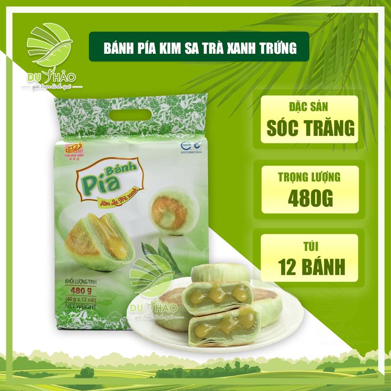 Bánh pía kim sa TRÀ XANH trứng muối tan chảy 480g túi 12 bánh , bánh pía Tân Huê Viên Sóc Trăng