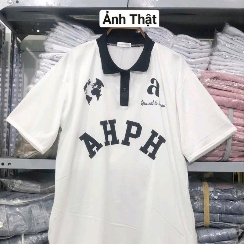 Sét Bộ Đồ Quần Ống Rộng Dây Rút Bản To + Mix Áo Thun Polo Phom Rộng Tay Lỡ - Chữ AHPH - Nữ Women Cotton Top Nhung Ong Jacket Shirt - Cổ Tròn 5
