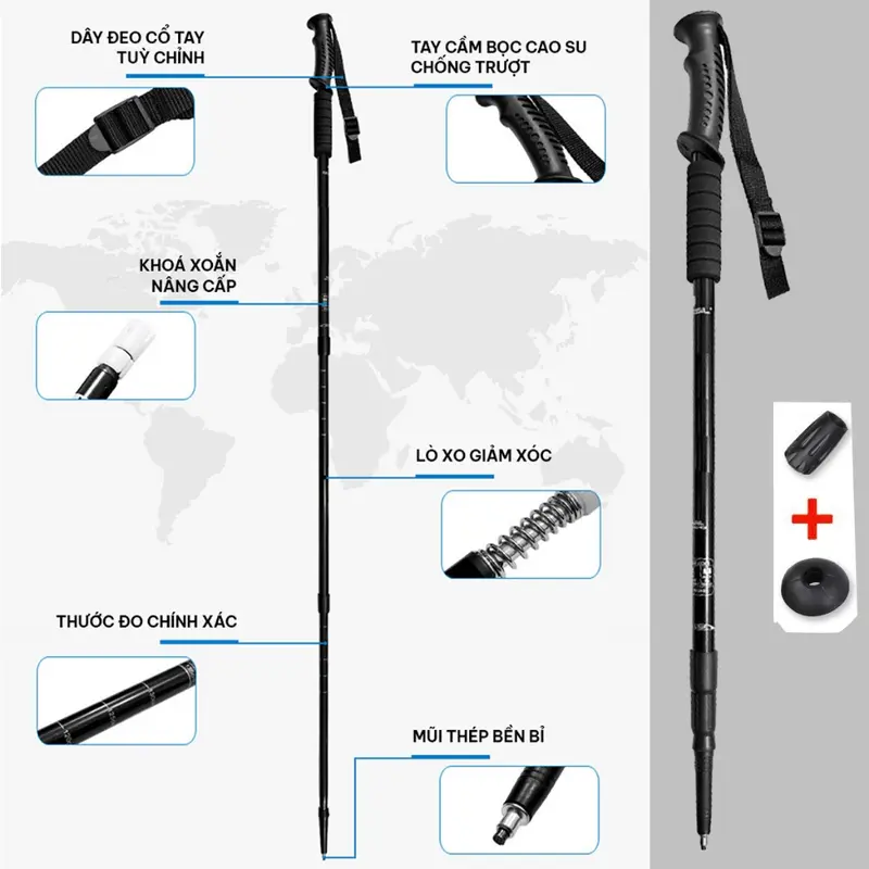 Gậy Leo Núi Gậy Trekking Từ 63 - 135cm Gậy Chạy Trail Gấp Khúc Dùng Du Lịch, Phượt, Dã Ngoại, Đi Bộ Đường Dài - Hãng miDoctor 3