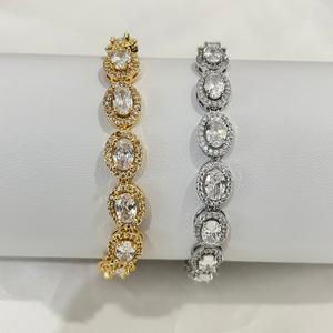 Gelang Tangan Zirkon, Bentuk Bujur, Sangat Berkilauan, Disambung, Mewah dan Elegan, Pesona Mempesonakan, Sesuai untuk Gaya Hip-hop, Gelang Pasangan, Untuk Lelaki Bergaya Emas Perak