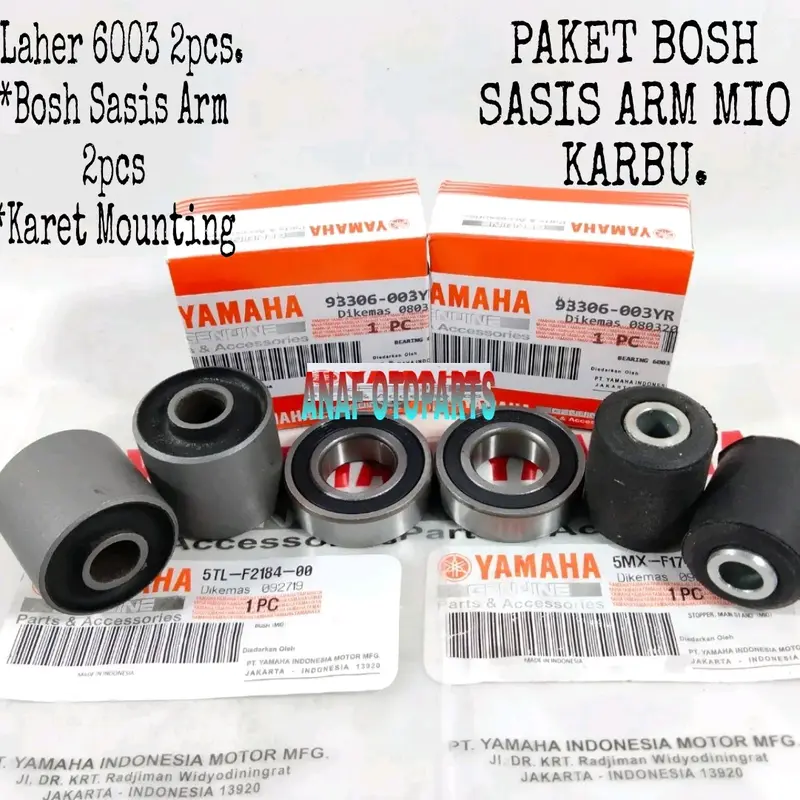 Paket 3 Item Bosh Sasis Arm Mio + Bosh Karet Mounting + Laher Arm 6003 Mio Sporty/Mio Smile/Mio Soul/Nouvo/Xeon. Motor Motorcycle 1