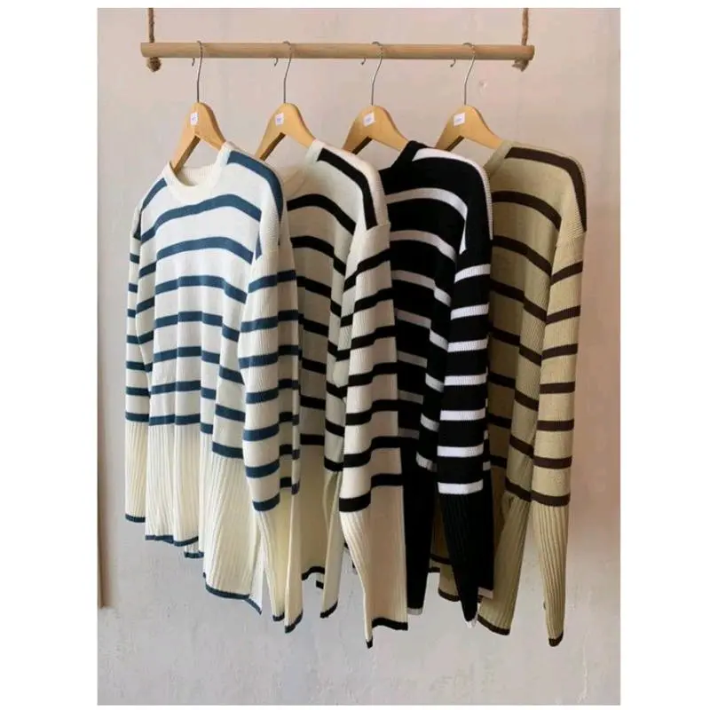 Haru Stripe Oversize Sweater Knit Baju Atasan Rajut Knitwear Panjang Santai