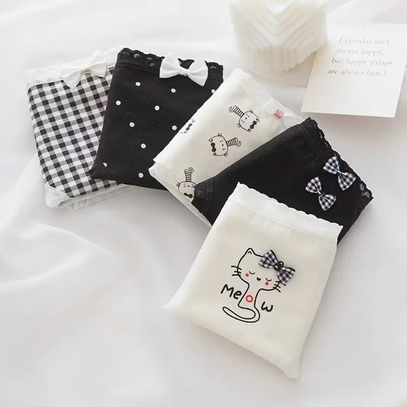 Combo 10 (or 5) quần lót nữ CT032 hoạ tiết mèo nơ phù hợp cho các bạn gái cute và các bé gái mới lớn học sinh cấp 2 cấp 3 1