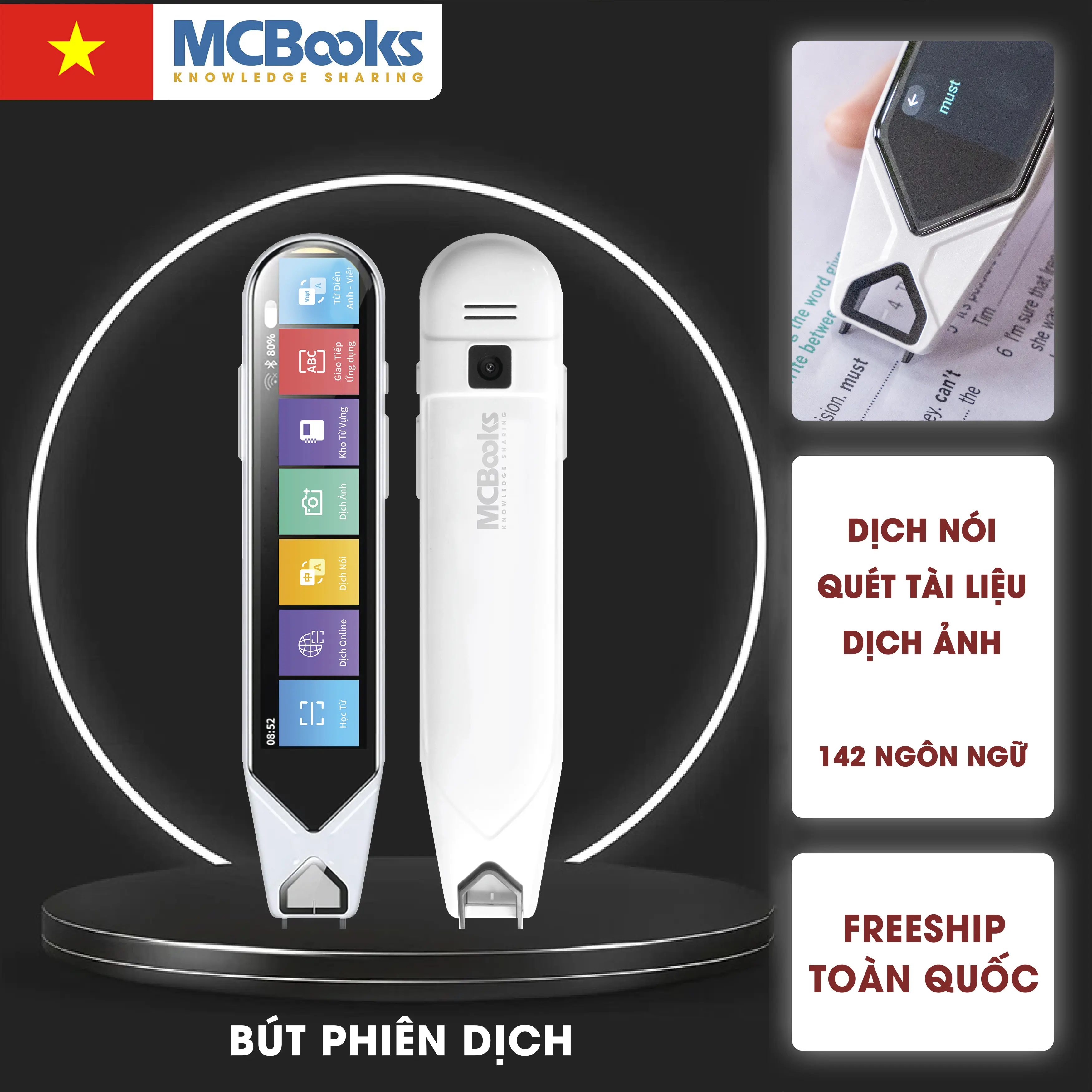 Bút Phiên Dịch Giọng Đọc Ngôn Ngữ, Bút Quét Ngôn Ngữ, Bút Ngoại Ngữ – Smart Pen MC08 - Dịch Ảnh, Bút Dịch Thuật Máy Dịch Thuật Offline Online 142 Ngôn Ngữ 142 thứ tiếng Kết Nối Wifi và Bluetooth