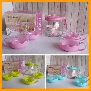 (Free Bubble Wrap+Kardus) Tea Pot Set Warna 5in1 / Teko Set Gelas Kaca / Teko Sovenir Cangkir Cangkir