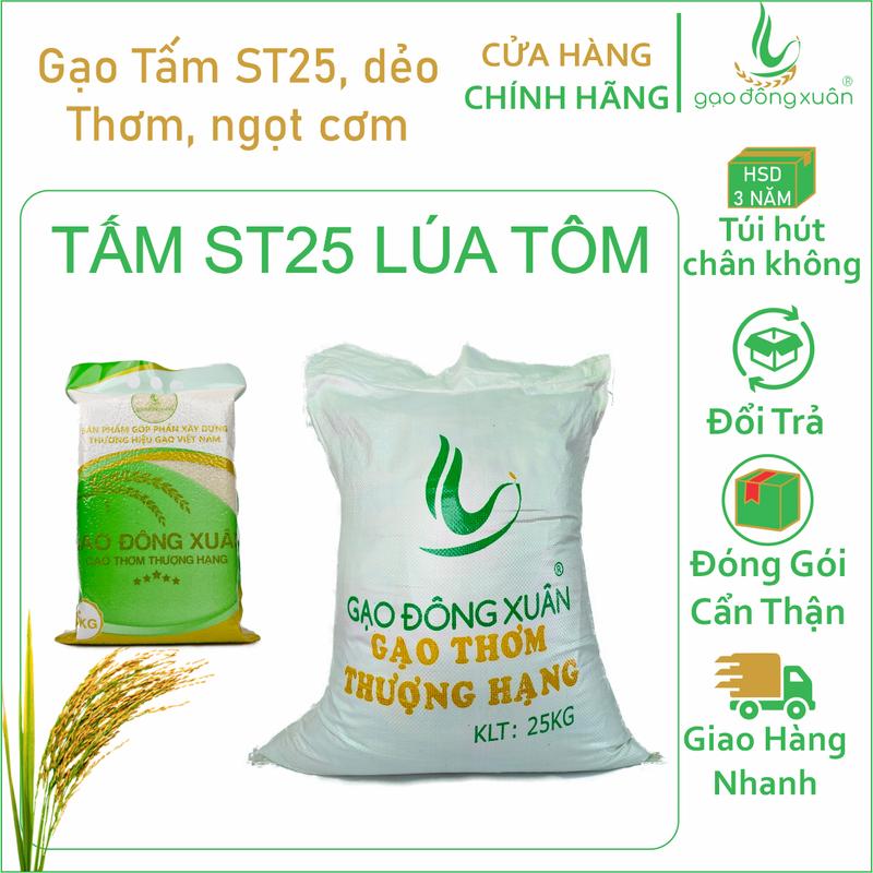  25kg gạo tấm ST25 dẻo thơm ngon  Tấm từ gạo ST25 Ông Cua  nấu cơm tấm dẻo nấu cháo ngon - thương hiệu Đông Xuân food túi hút chân không 