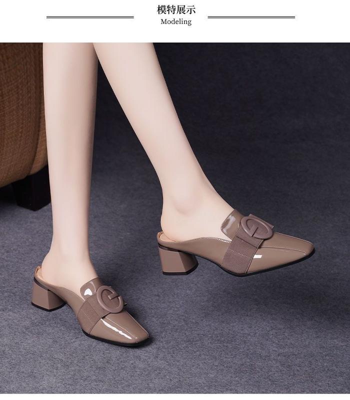 Product Introduction of Hộp Ngón Chân Mùa Hè, Da Thật, Gót Trung Bình Dép Lười Nữ, Hỗ Trợ Nửa, Giày Nữ, Dép Cao Gót, Da Bóng, Hàng Mới Về 2024, Thích Hợp Cho Ngoài Trời 1