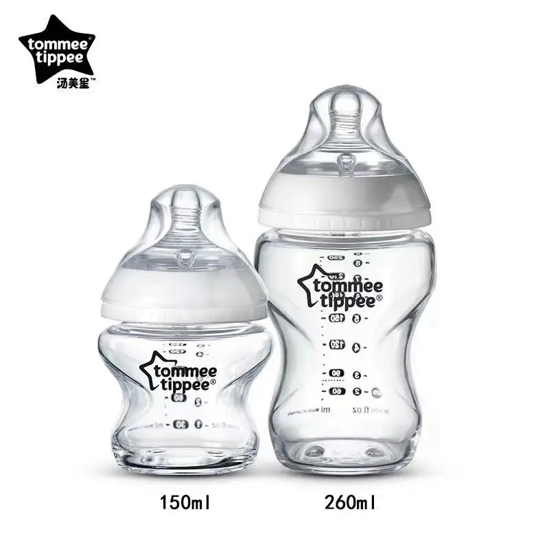 Bình Sữa Thủy Tinh Cho Trẻ Sơ Sinh Tommeer Tipee Gần Thiên Nhiên, Cổ Rộng, Có Núm Vú Thả Chậm Tăng, Thích Hợp Cho Trẻ Sơ Sinh Từ 0 Tháng Tuổi, Có Sẵn Trong 150ml Và 250ml 0