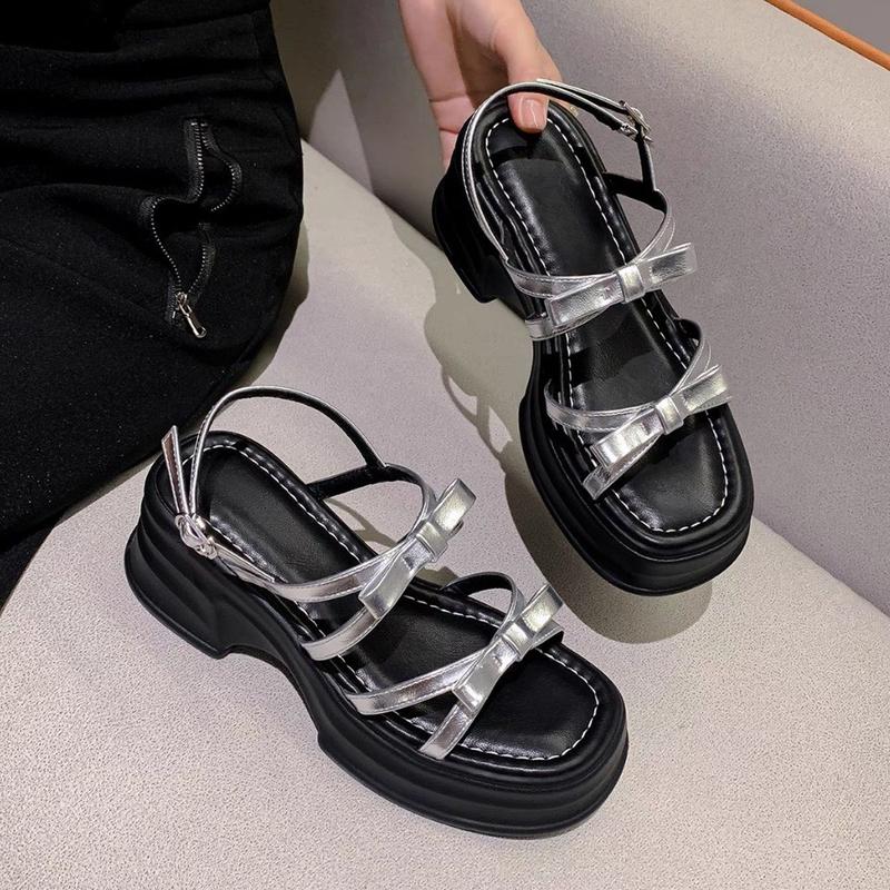  Dép sandal nữ đế cao phối 2 quai nơ xinh SD70 DéP GiàY 