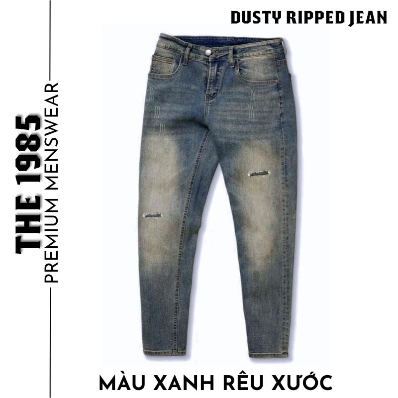 Quần JEAN nam XANH RÊU XƯỚC ĐEN BẠC XƯỚC dáng SLIMCROP form đứng ống côn ôm nhẹ dài tới mắt cá chân đàn ông lịch lãm menswear slim  fit jeans Pants Kem quanjean caocap denim