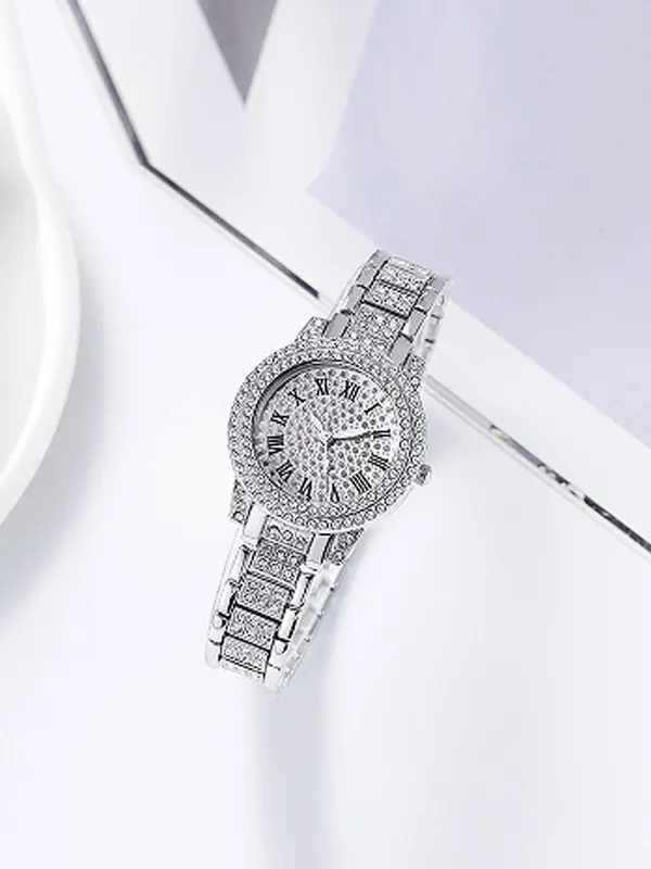 Women's Elegant Fashion Rhinestone Decorated Quartz Watch & Bracelet Set, Fashion Watch Set for Party, Daily Decor, Trendy All-match & Exquisite Watch Set for Gift 4