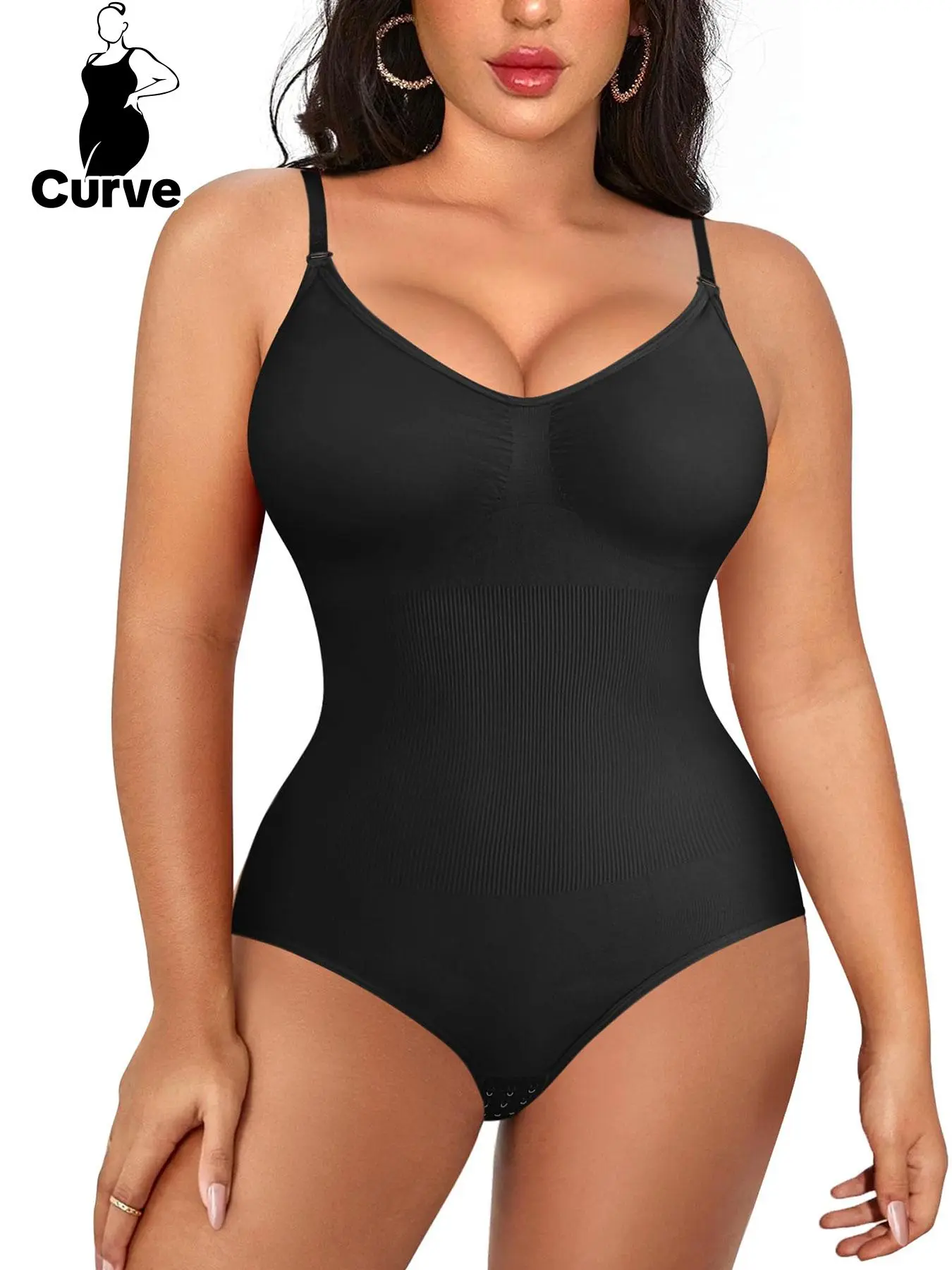 【Plus Size】 Solid Color High Stretch Shapewear Bodysuit, Tummy Control Butt Lifting Shaper, Women's Shapewear for Daily Wear