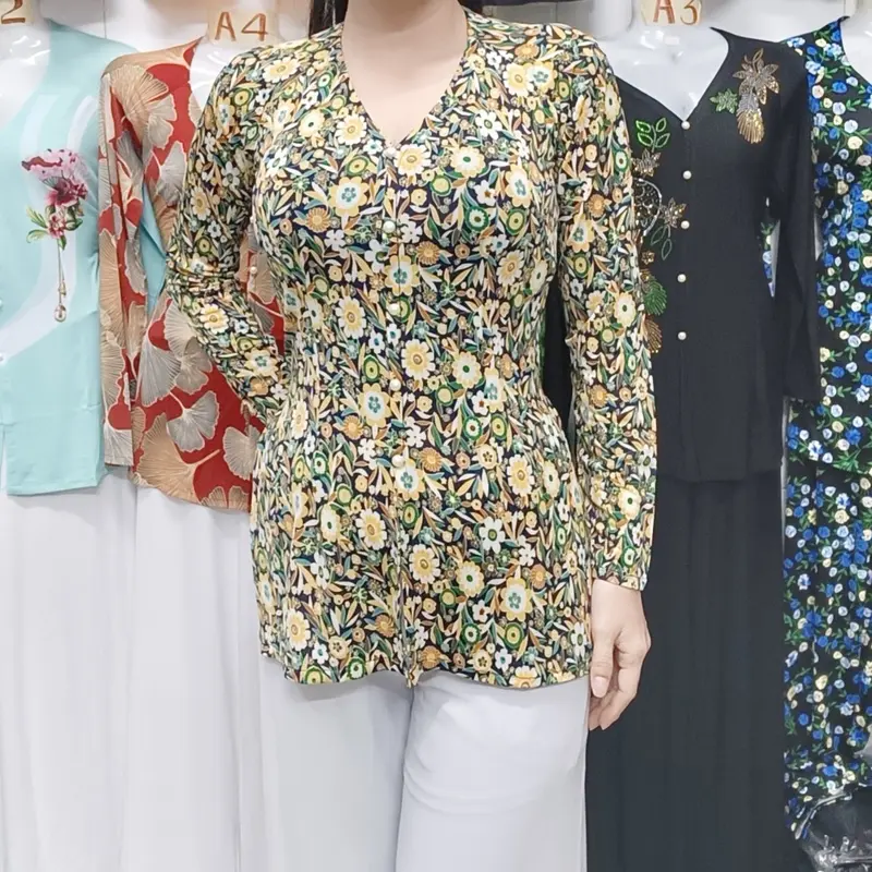 ÁO LẺ BÀ BA BÔNG thun giấy co giãn (KHÔNG KÈM QUẦN) MÃ 45,41,42,28,46,HOA VĂN mới,hoa cúc,chấm xanh/ Nữ Top 4