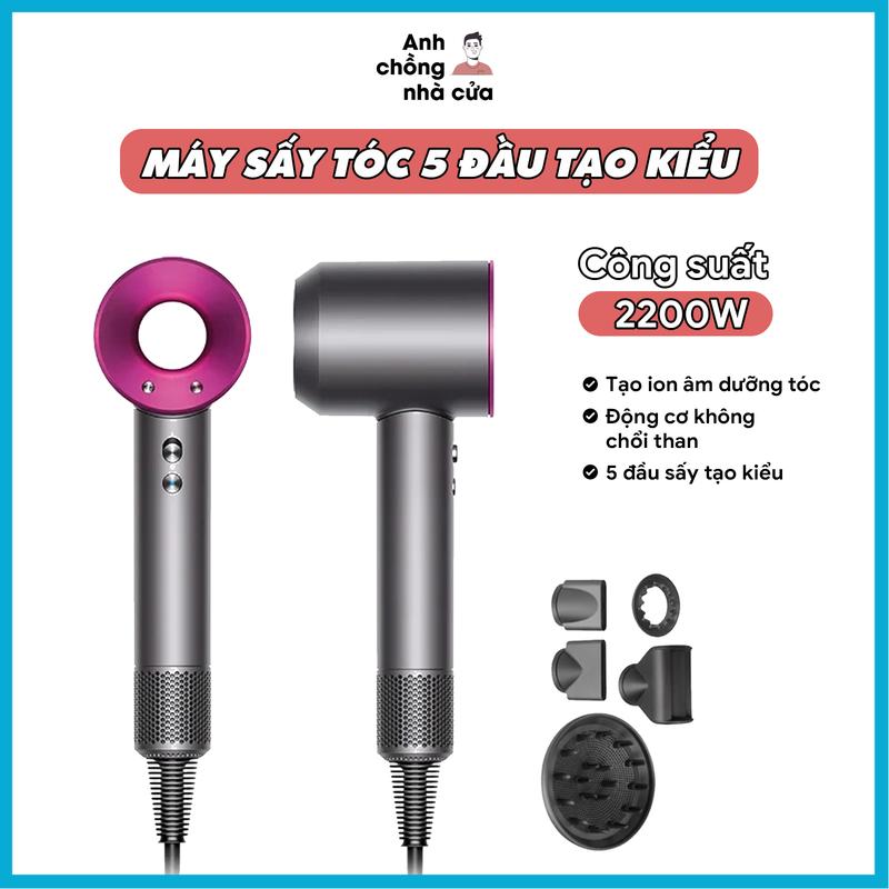 Máy sấy tóc 5 đầu tạo kiểu không cánh quạt, máy sấy tóc ion âm2 chiều nóng lạnh công suất 2200W Nữ Women