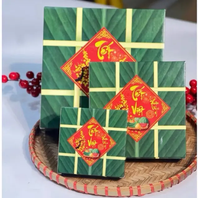 [ Sỉ phụ kiện ] Mô hình bánh Chưng, bánh Tét, Dưa Hấu bằng hộp giấy gấp - trang trí Tết 0