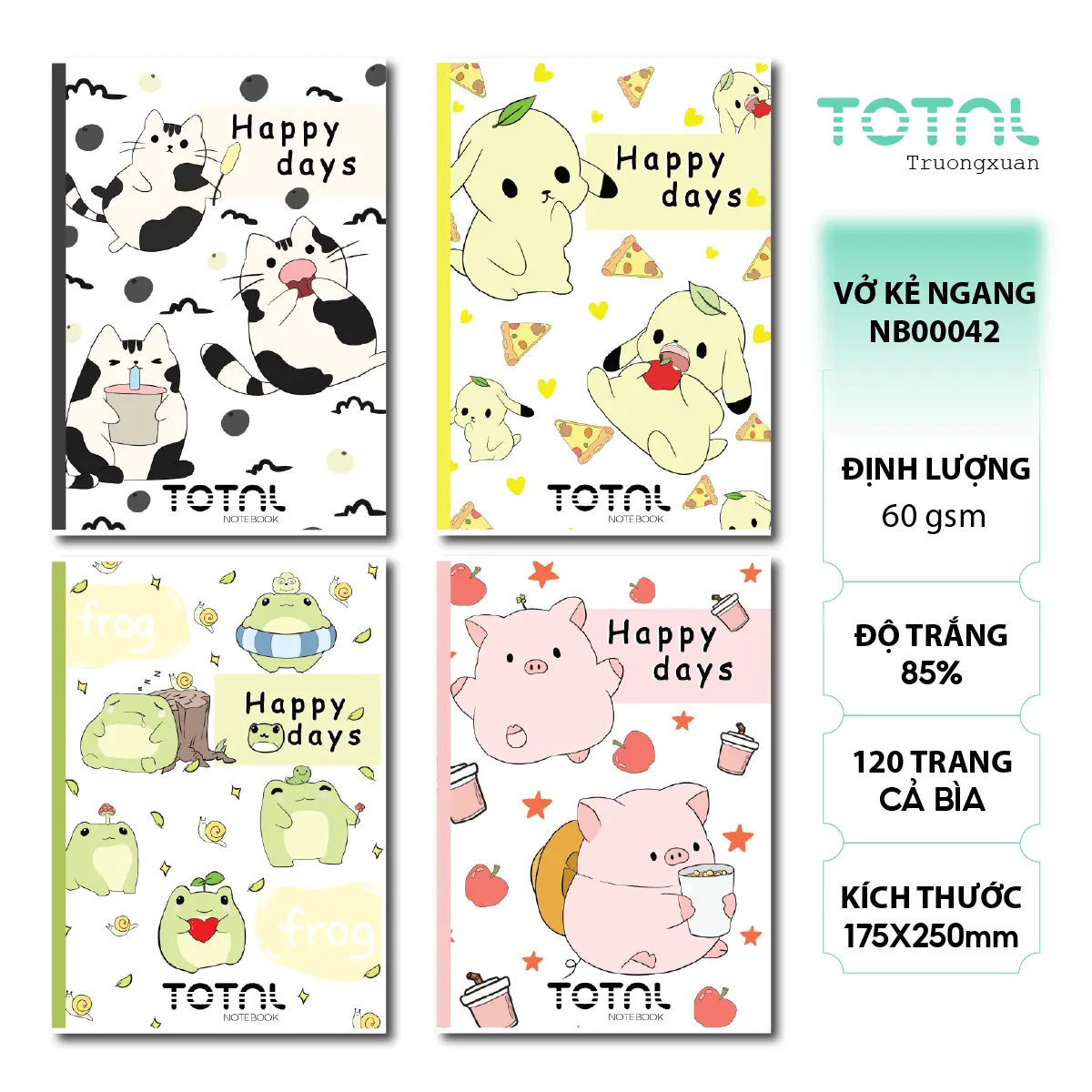 Combo 5 quyển Vở kẻ ngang Total Happy days - 120 trang,Mã:NB42